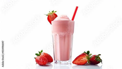 Strawberry Milkshake on white background isolated. Beverage. Drink.