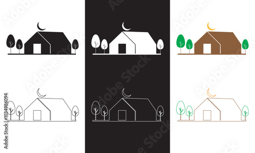 landscape and nature icon set,  Vector illustration isolated on white and black background. 