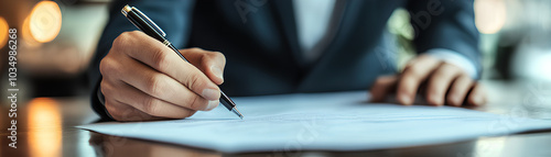 Businessperson making notes on a document while negotiating with a client, business deal, preparing for agreement