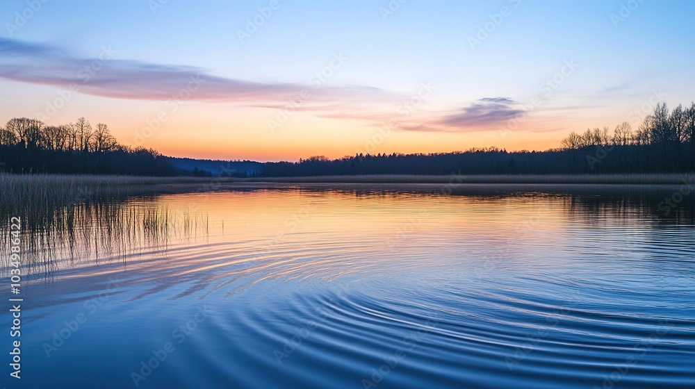 Serene Sunset Over Calm Water Surface Serene Sunset Over Calm Water Surface
