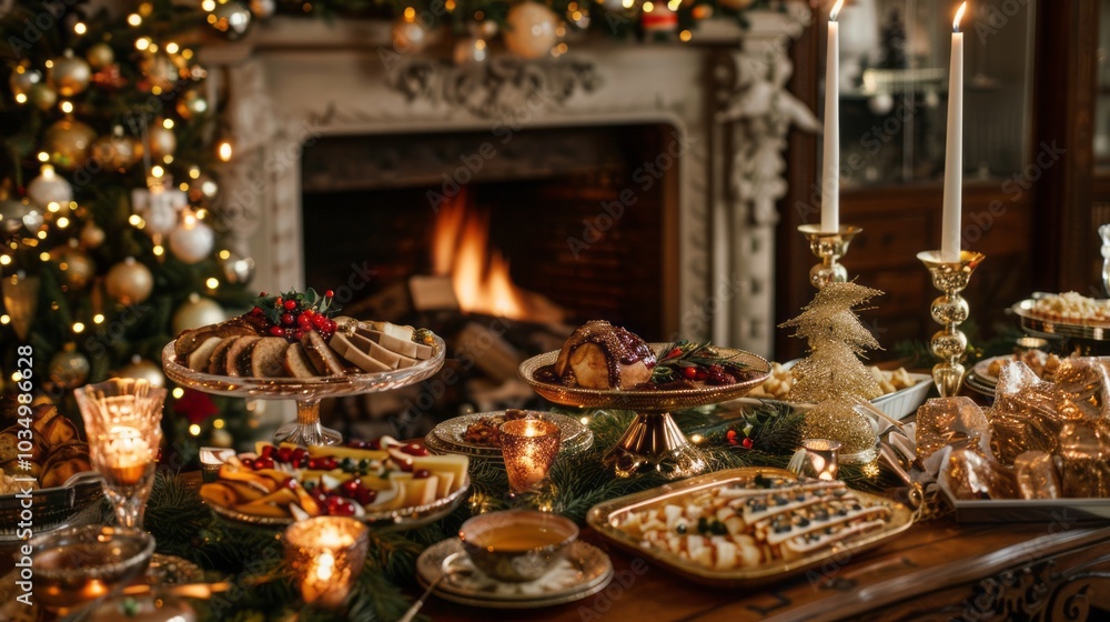 Family Christmas Feast: A Homely Table with a Variety of Festive Dishes Family Christmas Feast: A Homely Table with a Variety of Festive Dishes