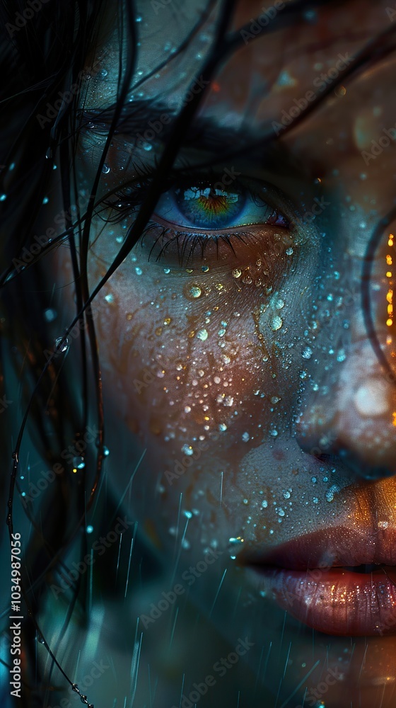 Close-up of a Woman's Eye with Water Drops Close-up of a Woman's Eye with Water Drops