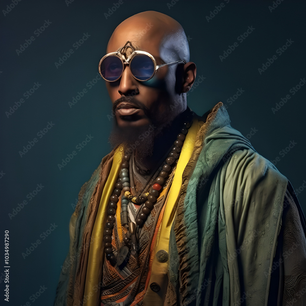 Obraz premium Bald man wearing stylish glasses 