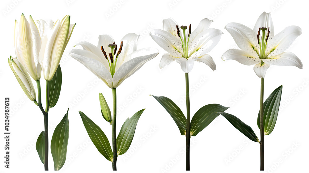 White Lily Flowers on a Transparent Background Generative AI White Lily Flowers on a Transparent Background Generative AI