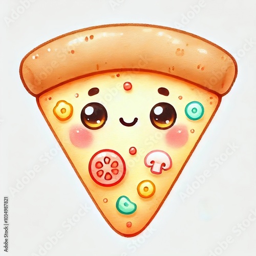 Cute Kawaii Pizza Slice with Happy Face
