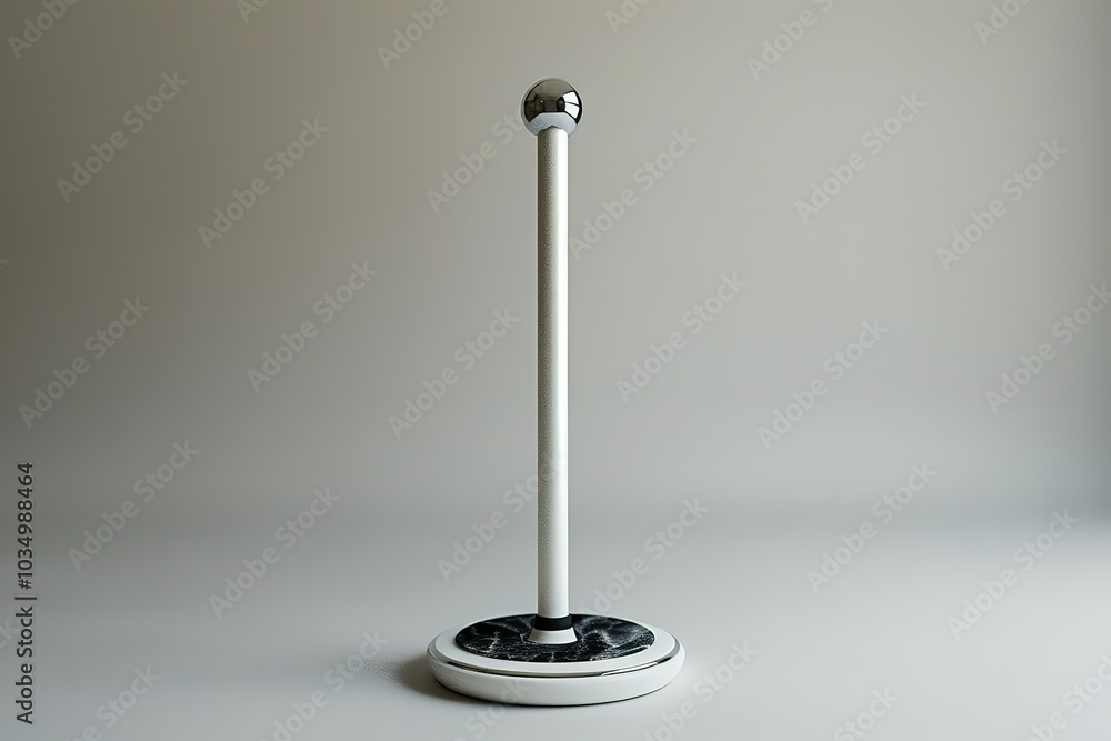 Modern white paper towel holder with a chrome top. Modern white paper towel holder with a chrome top.