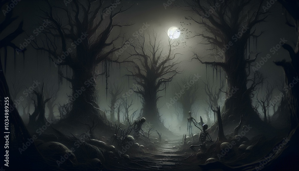 spooky halloween night,dead tree and skull spooky halloween night,dead tree and skull
