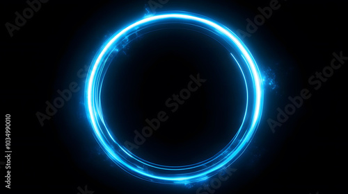 Glowing blue neon circle with vibrant flashes, striking visual contrast, captivating modern design, high resolution