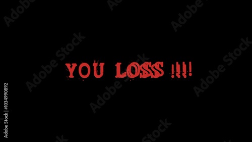 You Loss. text with VHS effect concept for video game screen. 3D Illustration in black background.
