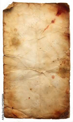 Aged and Stained Crinkled Blank Paper with Vintage Texture and Rustic Creases photo