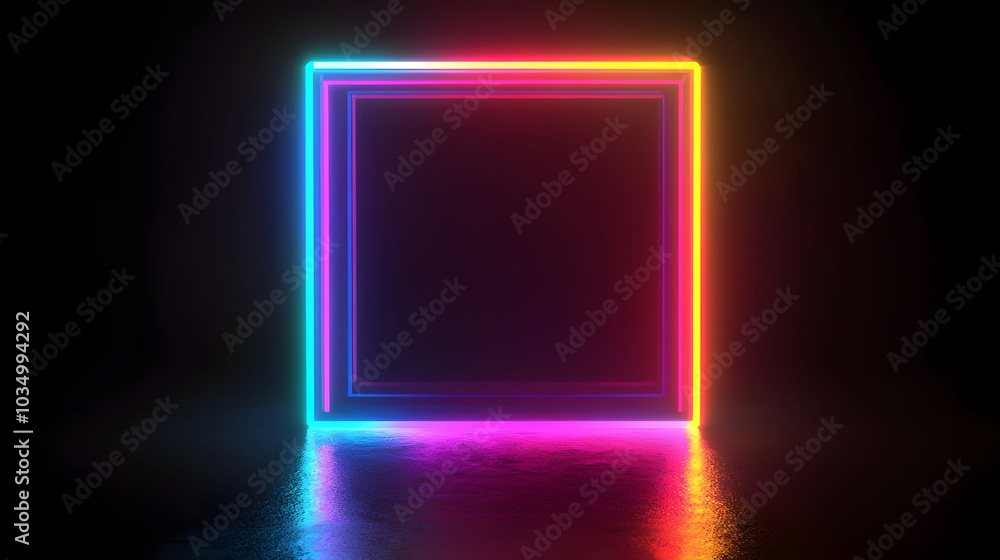 Vivid Neon Square on Black Canvas, a striking square illuminated by RGB backlight, showcasing intricate details and vibrant colors. Vivid Neon Square on Black Canvas, a striking square illuminated by RGB backlight, showcasing intricate details and vibrant colors.