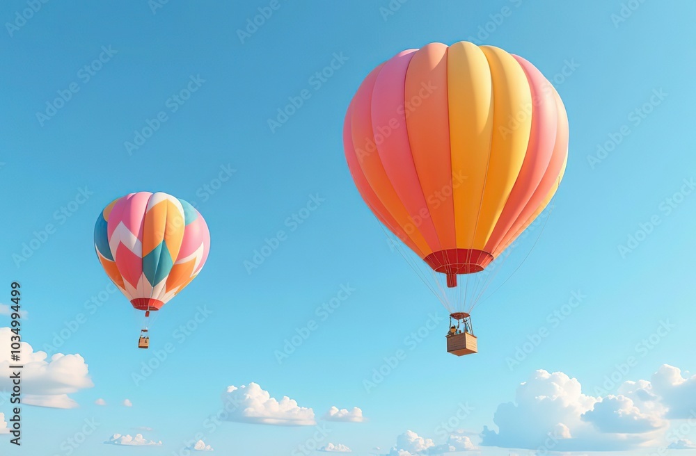 Naklejka premium Brightly colored balloons and confetti floating in a blue sky