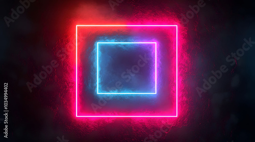 Vibrant Neon Square on Black Background, striking RGB illumination, intricate details, captivating visual contrast, modern aesthetic