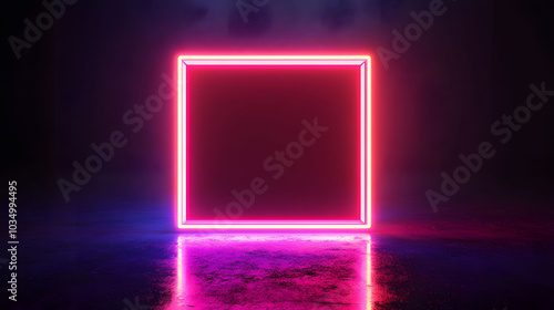 Neon Square Illumination, vibrant colors in a unique square shape, set against a deep black backdrop, creating a striking visual contrast.