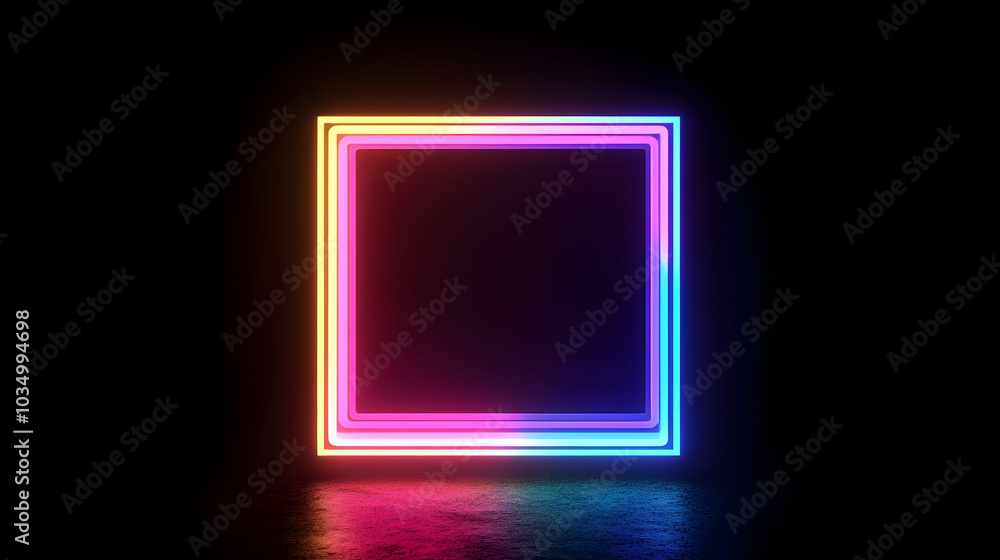 Neon Square Illumination, a vivid square radiating bright neon hues against a deep black backdrop, enhanced by vibrant RGB backlighting Neon Square Illumination, a vivid square radiating bright neon hues against a deep black backdrop, enhanced by vibrant RGB backlighting