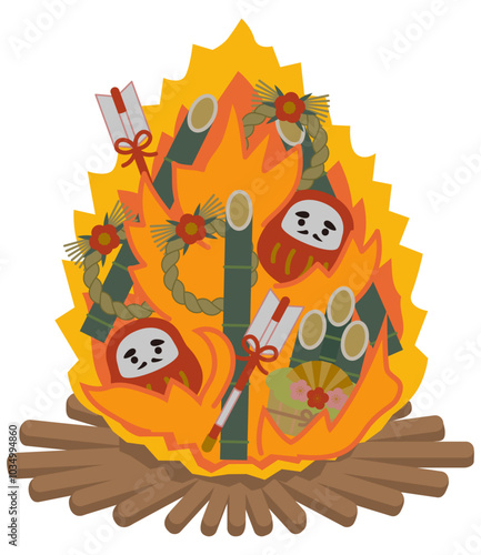どんど焼きのイラスト