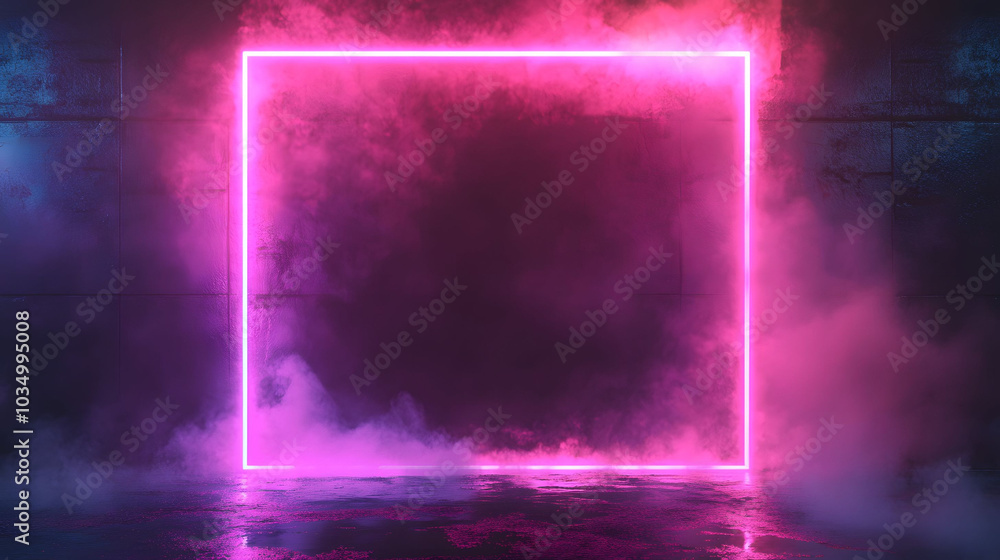Neon Framed Darkness, a striking visual of a dark wall illuminated by vibrant square neon lights, creating a captivating contrast and ambiance Neon Framed Darkness, a striking visual of a dark wall illuminated by vibrant square neon lights, creating a captivating contrast and ambiance