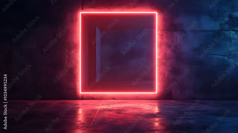 Neon Framed Wall, a dark backdrop illuminated by vibrant square neon lights, creating a striking visual contrast and modern ambiance Neon Framed Wall, a dark backdrop illuminated by vibrant square neon lights, creating a striking visual contrast and modern ambiance