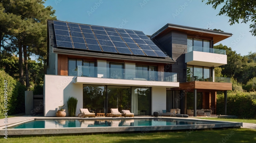 Solar panels on a modern house Solar panels on a modern house
