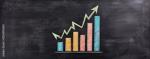 A colorful graph showing increasing growth trends on a blackboard background, symbolizing success and progress in business. photo