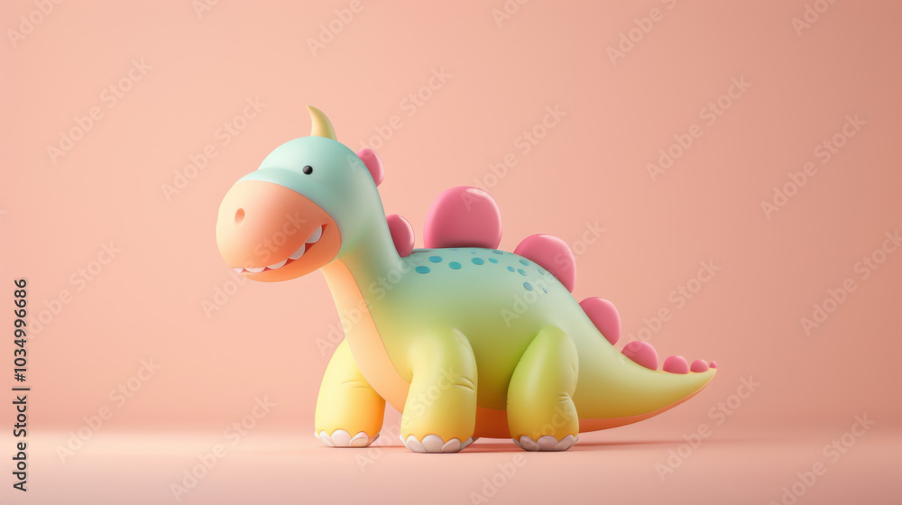 Cute Cartoon Dinosaur Toy on Pink Background Cute Cartoon Dinosaur Toy on Pink Background