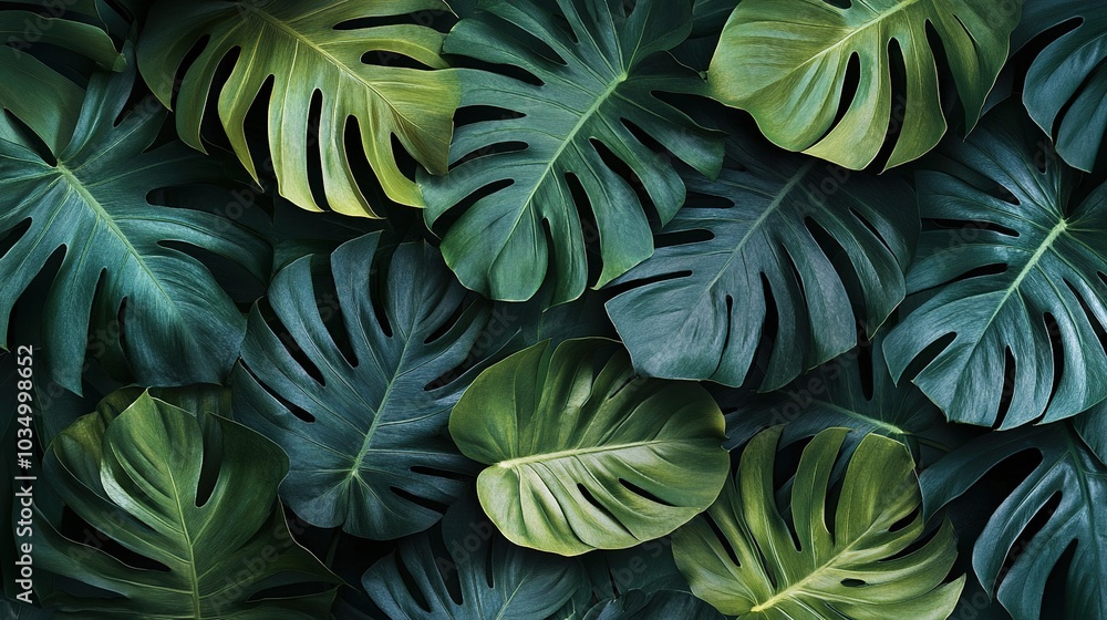 Lush Green Monstera Leaves Background for Design Lush Green Monstera Leaves Background for Design