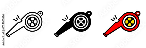 Whistle Icon, A small instrument blown by referees during matches to signal fouls, stoppages, or the start and end of a game.