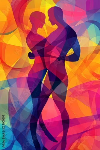 Vibrant Abstract Silhouette of Two Figures Dancing