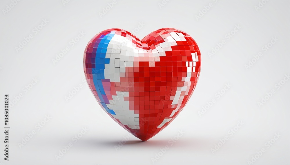 A simple model of a pixelated heart icon on a clean white background, representing in-game life, Generative AI A simple model of a pixelated heart icon on a clean white background, representing in-game life, Generative AI
