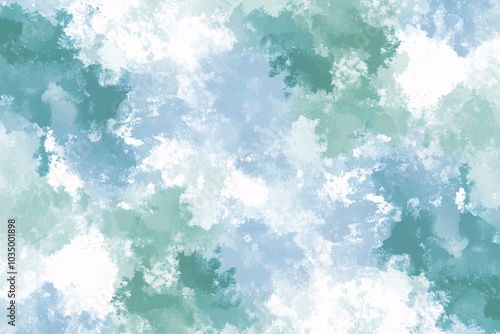 Abstract Watercolor Painting in Blue, Green, and White