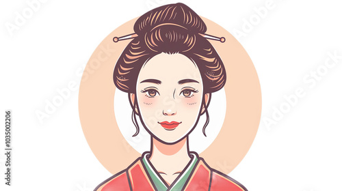 Elegant Asian Woman Illustration in Traditional Attire