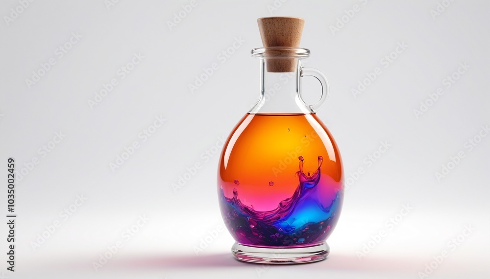 A vibrant model of a health potion bottle with glowing liquid on a polished white background, representing in-game healing, Generative AI A vibrant model of a health potion bottle with glowing liquid on a polished white background, representing in-game healing, Generative AI