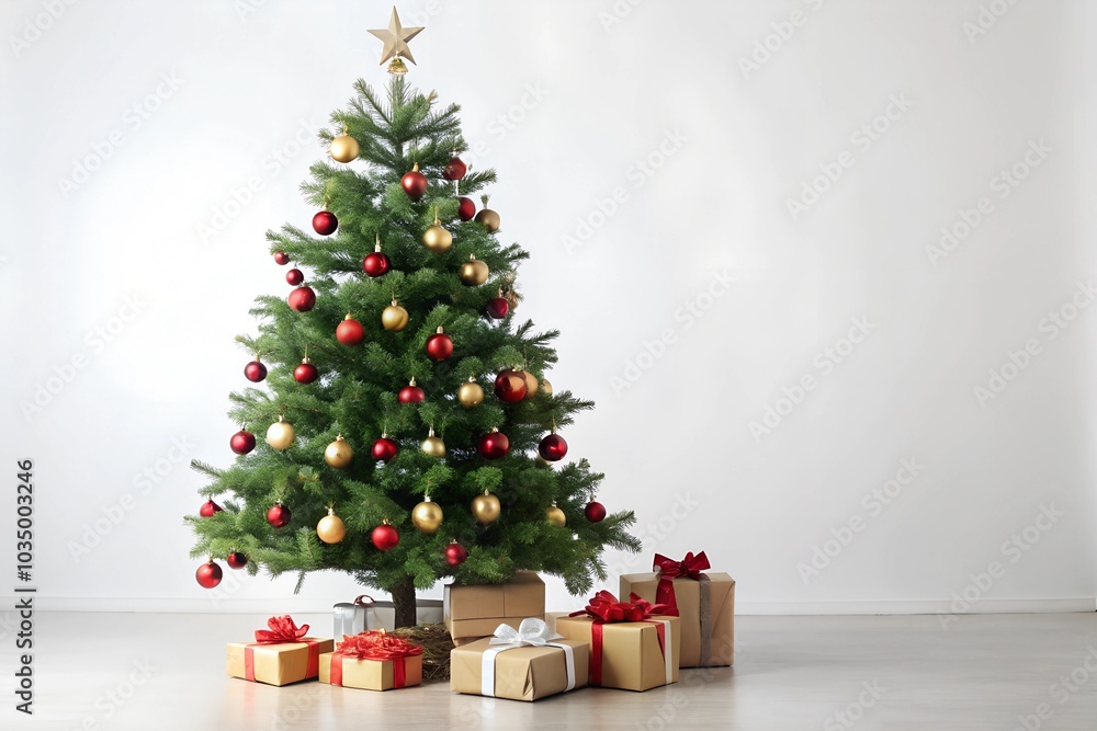 Simple Christmas Tree with Presents on White Background Simple Christmas Tree with Presents on White Background