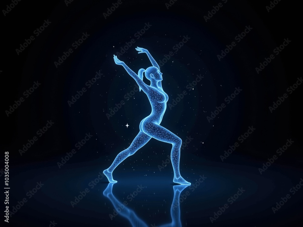 hologram display of woman doing healthy exercise movements hologram display of woman doing healthy exercise movements