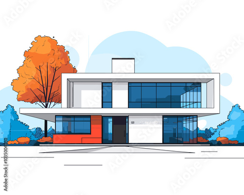 Modern house in the city. Vector illustration of a modern house.