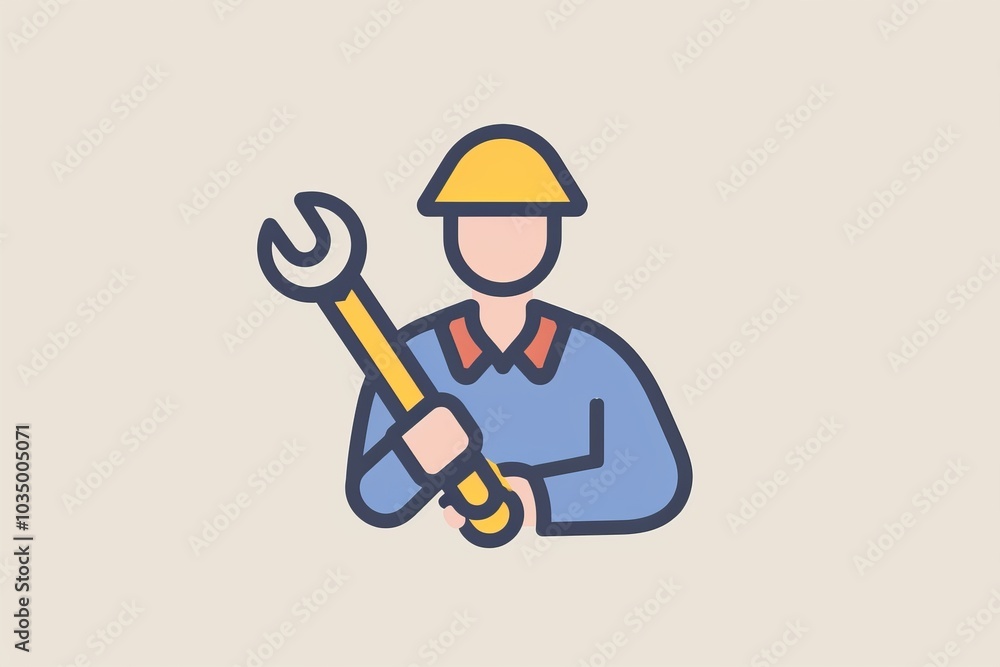 Icon depicting a person with a wrench and gear, representing roles in mechanical engineering and repair. Icon depicting a person with a wrench and gear, representing roles in mechanical engineering and repair.
