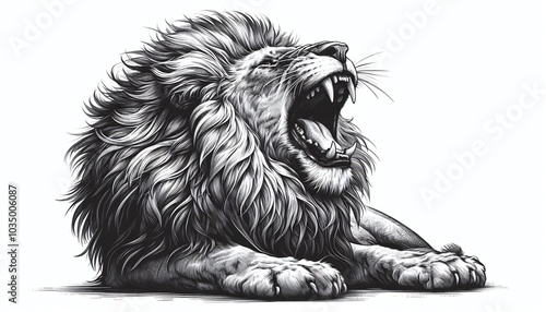 Fierce Lion Head Roaring tattoo growling sketch engraving.