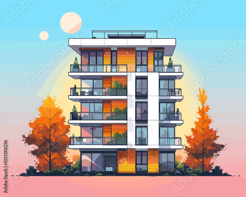 Vector illustration of a modern apartment building 