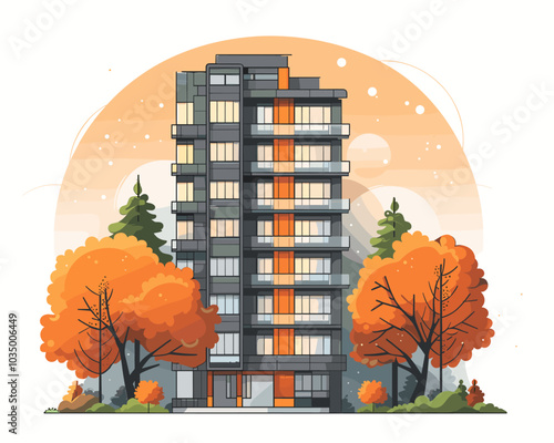 Vector illustration of a modern apartment building 