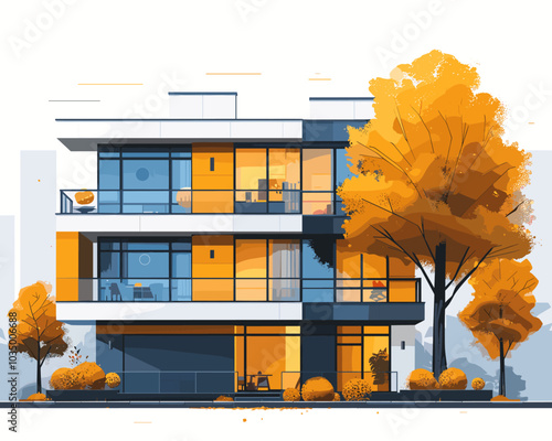 Modern office building in the city. Vector illustration in flat style.