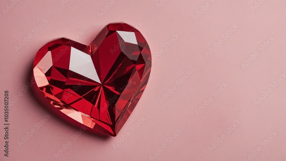 Red heart shape crystal valentines day symbol sticker isolated on pink background Red heart shape crystal valentines day symbol sticker isolated on pink background