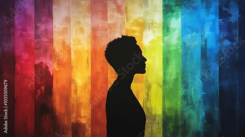 Silhouette of a Person Against a Vibrant Rainbow-Colored Background