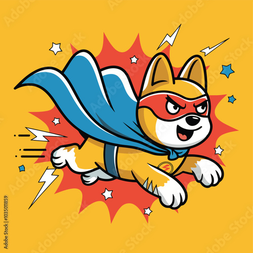 Cartoon style dog superhero illustration