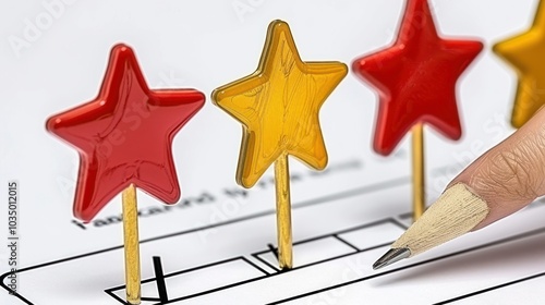 Three Star Rating With Pencil Marking Fourth Star photo