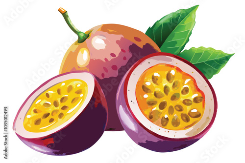 High-Quality Watercolor Digital Painting of Passion Fruit on White Background