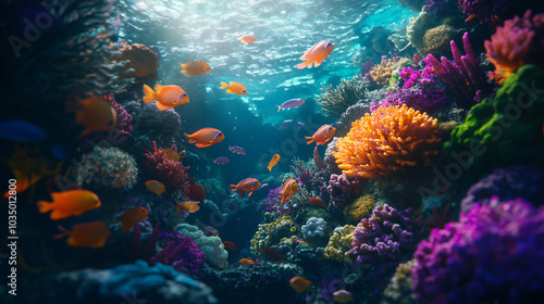 Wallpaper Mural An enchanting underwater scene featuring colorful fish swimming through vibrant coral reefs. Torontodigital.ca