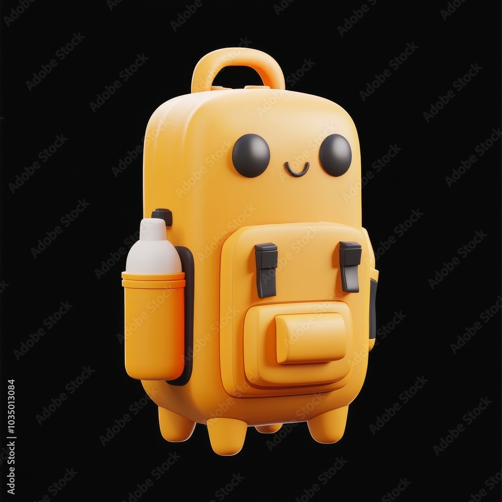 Fototapeta premium Bright Yellow Backpack with Water Bottle and Multiple Pockets
