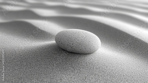 A smooth stone resting on textured sand, creating a serene scene.