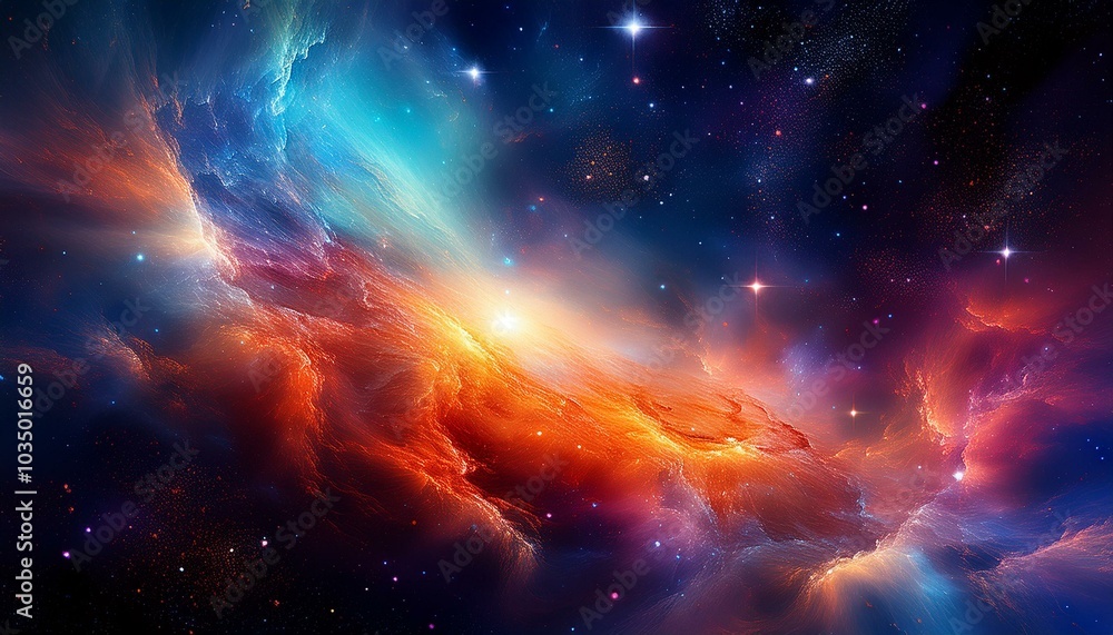 Fototapeta premium Bunte Galaxie mit Ansammlungen von Sternen, Planetensystemen, Gasnebeln, Staubwolken und dunkler Materie. Astronomie Hintergrund.