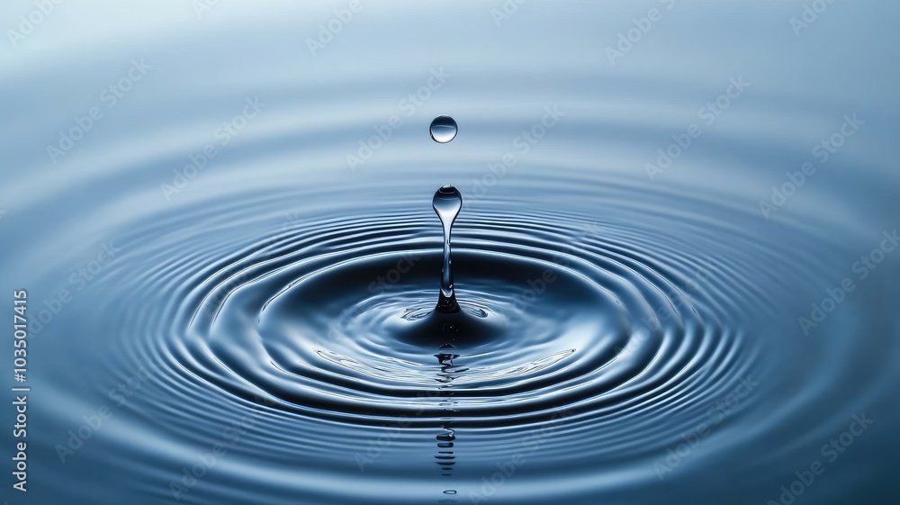Droplet of water creating ripples on calm surface Droplet of water creating ripples on calm surface